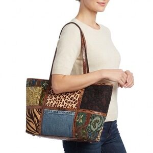 Clever Carriage Company Handbag Women Multicolor Patchwork Leather Trim Tote Bag